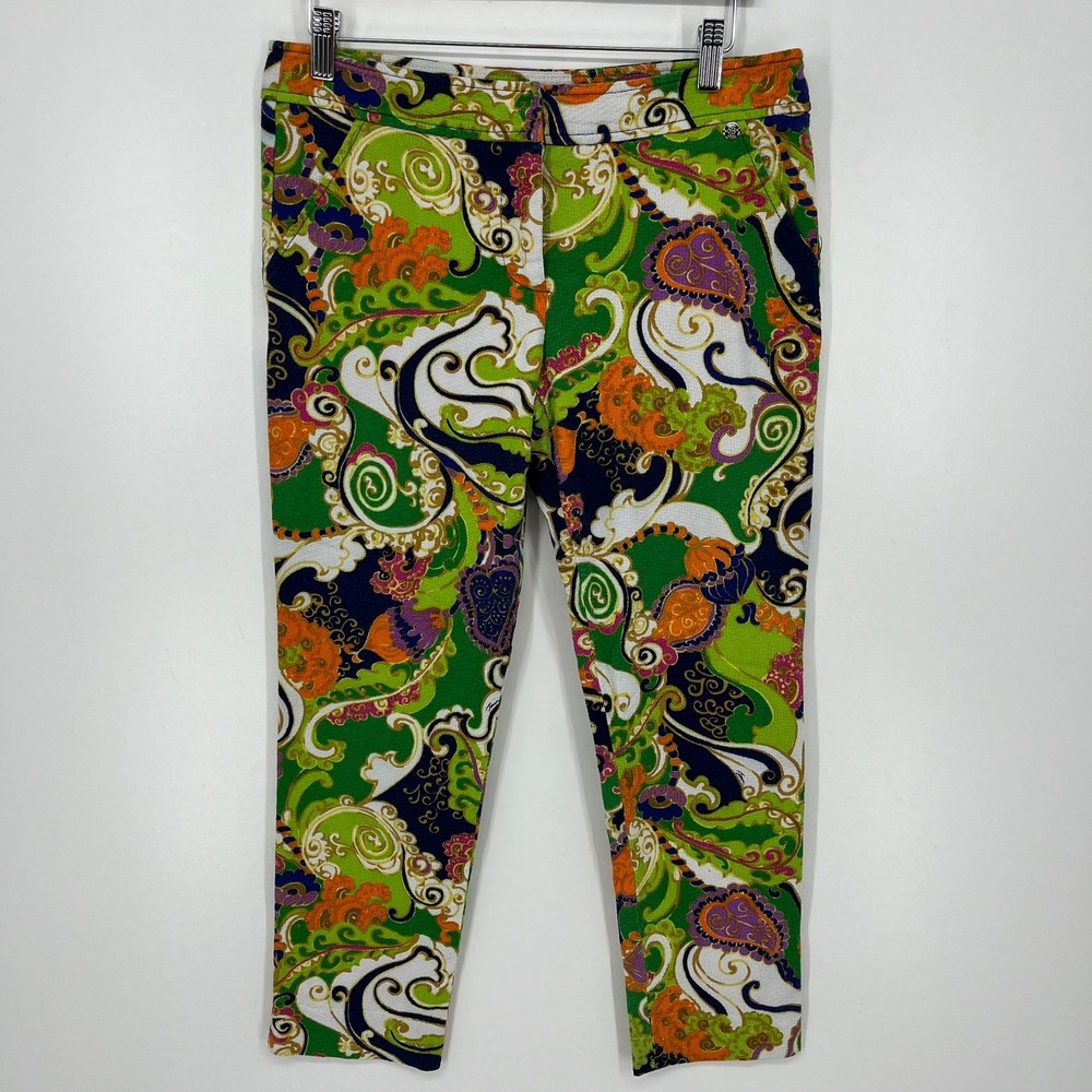 Trina Turk Womens Green Orange Paisley Psychedelic Ankle Pants Size 6